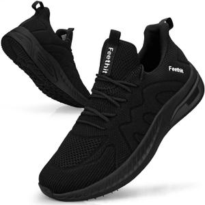 Feethit Mens Non Slip Walking Sneakers Lightweight Breathable Slip on Running Shoes Athletic Gym Tennis Shoes for Men (7.5, All Black)