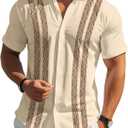 SOLY HUX Men's Button Down Shirt Geometric Print Collared Short Sleeve Casual Summer Shirts (M)