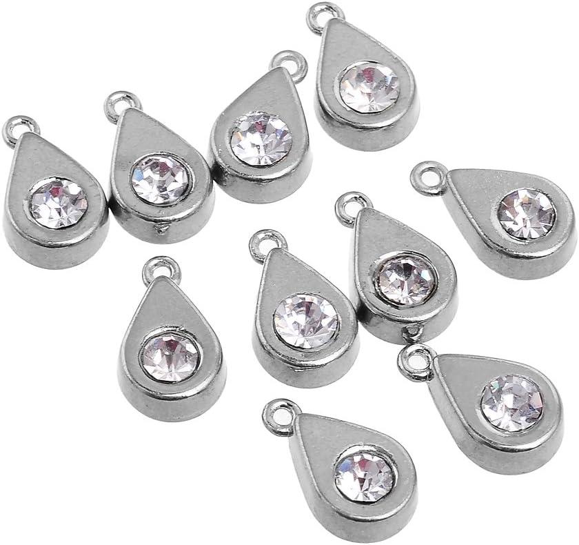 RUBYCA 30PCS Charm Pendant Crystal Drop Tibetan Metal Beads Silver Color Jewelry Making Bracelet DIY