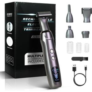 Back Shaver for Men, LED Display Mens Back Shaver, Rechargeable, Safety Lock, IPX7, Multi-Functional Back Trimmer for Men,(Ink Black)