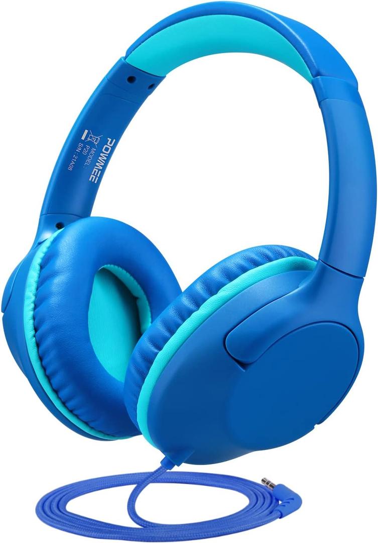 P20 Kids Headphones for School, Kids/Teens/Boys/Girls with Safe 94dB Volume Limited, 3.5mm Jack Wired Cord Over-Ear for Fire Tablets/Travel/PC/Phones(Blue)