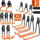 Upgraded 16 Pack Garage Hooks  Heavy Duty Steel Wall Mount Storage Organizer with Anti-Slip Coating for Power Tools, Garden Equipment, Ladders, Hoses, Bikes, and More  Max Load 100 lbs