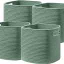 Dreamcountry 13x13 Cube Storage Bins, Storage Cubes with Handles, 4 Pack Cotton Rope Basket for Shelves, Cube Storage Organizer forToys, Book, Clothes, Home, Office, Nursery, Green