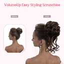 HOOJIH 2PCS Messy Bun Hair Piece, Tousled Updo With Tendrils Extensions, Wavy Curly Wrap Ponytail Hairpieces Scrunchies for Women HB010 Dasiy - Light Brown With Medium Golden Blonde