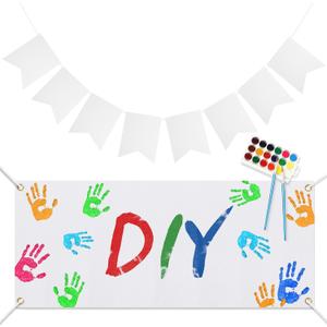 21 Pcs Large Blank Sublimation Banners Oxford Burlap Cloth Banner 20 Pcs DIY Flags with Hanging Ropes For Birthday Wedding Party Decoration Indoor Outdoor((White Oxford cloth)