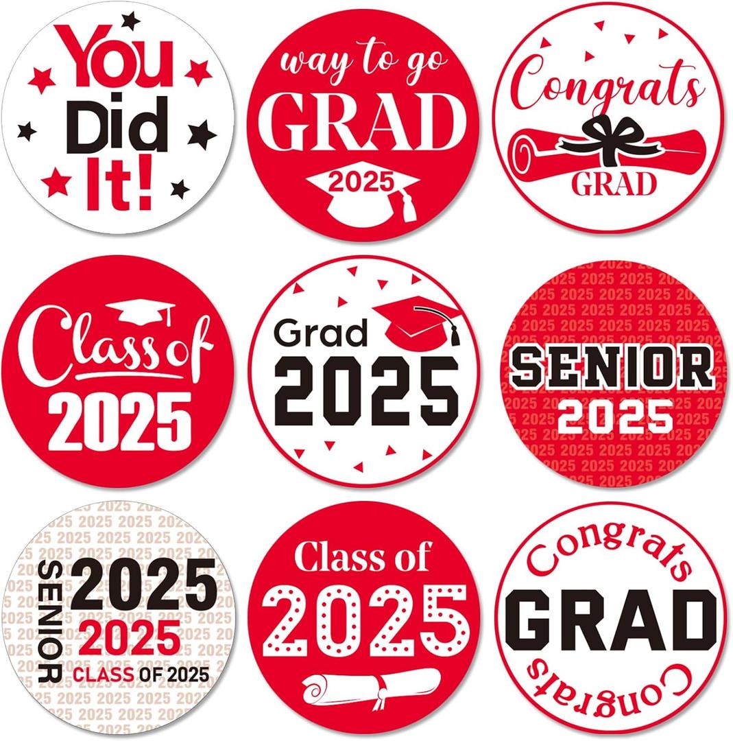 Chinco 504 Pieces 2025 Graduation Stickers Congrats Grad Senior Class of 2025 Party Favor Candy Labels Chocolate Stickers for 2025 High School College Doctorate Graduation Celebration(Red)
