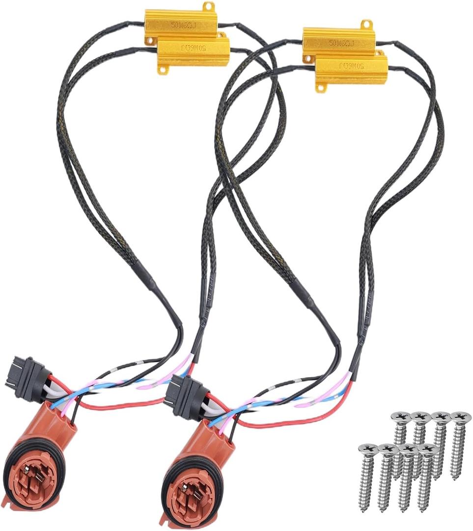 Upgraded 3157 3157a Led Resistor Turn Signal with Metal Screws Plug and Play, 3157 4157 Load Resistors Harness Fix Hyper Flash Error Decoder Switchback Led Resistor Kit 2 Pack 50W 6 Ohm