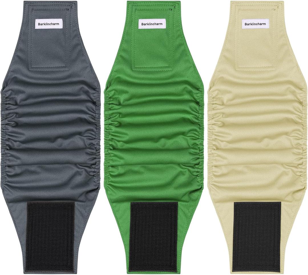 3 Pack Dog Diapers Male Reusable, High Absorbing Washable Dog Wraps, Male Dog Belly Band for Dogs with Incontinence or Frequent Urination(Large, White)
