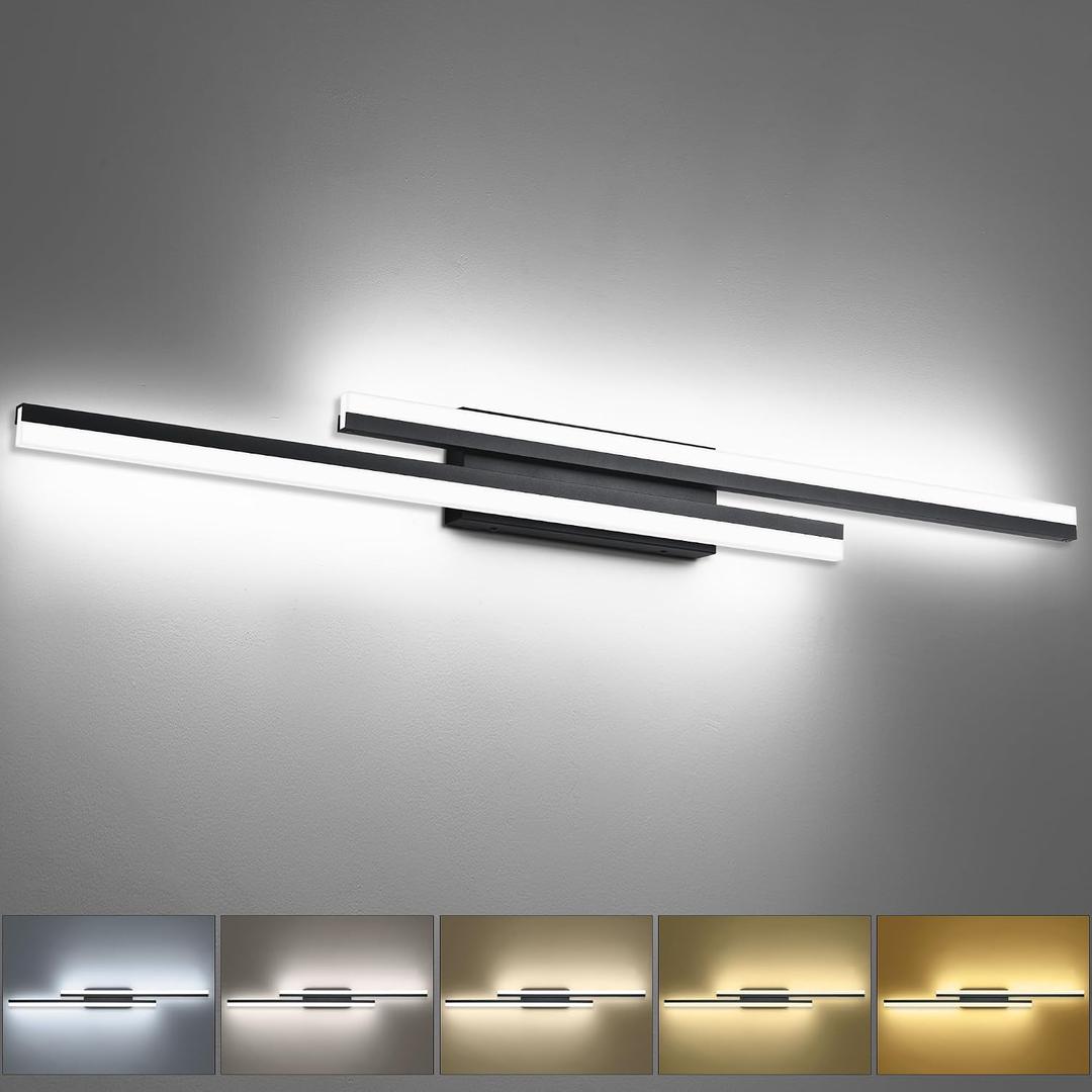 PRESDE 48 Inch Bathroom Light Fixtures Black Vanity Light Bar LED Modern Bath Lighting Over Mirror 5CCT