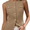 Mina Self 2026 Summer Women's Sleeveless Tweed Vest Tops - Button Front Fully-Lined Work Casual Blazer with Pockets M
