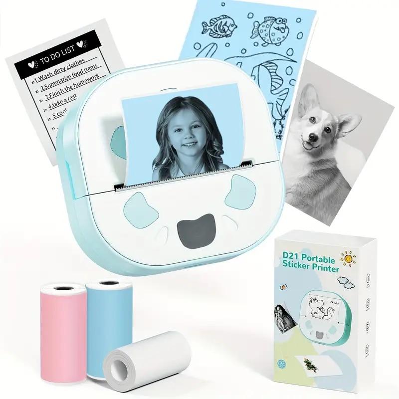 Sticker Printer, Mini Photo Printer, Bluetooth Portable Sticker Maker with 3 Rolls Paper, Print Pod Inkless Thermal Printers for iphone, Impresora Portátil for Notes, Journal, DIY, Kids Gift