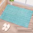 Chardin home Cotton Washable Rug Turquoise and White | 21x34 Bathroom Kitchen entryway | Reversible Handwoven Rug Machine Washable.