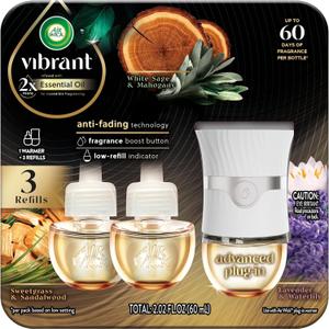 Air Wick Plug In Scented Oil Advanced, 1+3 Starter Kit, Essential Oils, Air Wick Plug Refills, Scent Diffusers, Plug In Air Freshener for Home, Home Essential, Sandalwood and Lavender Variety (2.01 Fl Oz (Pack of 1))