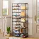 Ekisemio 12 Tier Shoe Rack Tall, Shoe Rack Organizer, Large Capacity Holds 34-50 Pairs, Boot Rack Organizer for Entryway, Closet, Garage, Black, 2 Row 12 Tiers