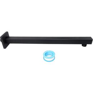 NearMoon 16 Inch Shower Arm, Rain Shower Head Extension Extender, With Flange and Teflon Tape, Made of Thicken Stainless Steel for Bathroom Rainfall Showerhead (Matte Black)