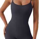 QINSEN Womens Sexy Spaghetti Strap Bodycon Stretch Jumpsuit U Neck One Piece Short Romper (X-Large, Grey)