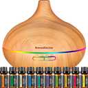 InnoGear Aromatherapy Diffuser & 10 Essential Oils Set, 400ml Diffuser Ultrasonic Diffuser Cool Mist Humidifier with 4 Timers 7 Colors Light Waterless Auto Off for Large Room Office, Yellow Wood Grain