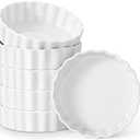 LOVECASA Porcelain Ramekins 8 Oz Oven Safe Set of 6 - Shallow Creme Brulee Dishes for Baking, Soufflés, Custards, Fluted Quiche Pans, Chip-Resistant & Stackable, White