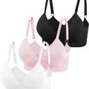 Eleplus 3 Pieces Deep V Wireless Bras for Women Seamless Comfy Bralettes Lightly Lined Multicolors Pack (Large, Black+white+pink)