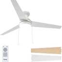 Passky Ceiling Fans with Lights, 52 inch Low Profile Ceiling Fan with Pull Chain and Remote Control, Flush Mount, Reversible, 5CCT, Dimmable, Noiseless, White Pull Cord Ceiling Fan for Bedroom