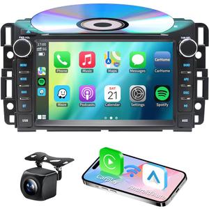 Car Radio Stereo for Chevrolet Impala GMC Sierra Acadia Yukon Chevy Silverado Tahoe Suburban 2007-2013 with Wireless Carplay Andriod Auto Navi 7inch Touchscreen Bluetooth CD DVD Player