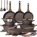 CAROTE 26PCS Pots and Pans Set Non Stick, Cookware Set Pots and Pans Induction Cook Ware, Nonstick Kitchen Cooking, PFOA Free (Brown)