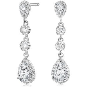 Marquise Bridal Wedding Earrings for Women Cubic Zirconia Dangle Crystal Bridal Wedding Earrings 925 Sterling Post Dangle Earring for Bride Bridesmaid