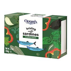 Ocean's Brisling Wild Sardines | Mediterranean | 3.75 oz - 3 Pack | Lightly Smoked | Kosher |