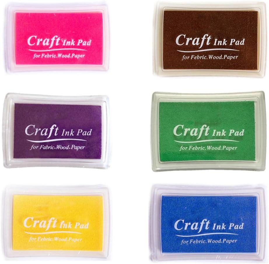 6 Pcs Craft Ink Pad, Washable Ink Pads Multicolor Ink Pads for Rubber Stamps, Paper, Scrapbooking, Wood Fabric, 6 Unique Pure Colors