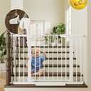 Cumbor 29.7-46" Baby Gate for Stairs, Toddler Safety Essentials for The House, Auto Close Dog Gate for Doorways, Mom's Choice Awards Winner-Easy Install Pressure Mounted Pet Gates for Dogs, White