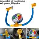 R134A Car AC Refrigerant Charge Hose Kit, 600-3000PSI Air Conditioning Refrigerant Recharge Hose with Low Pressure Gauge, Auto A/C 1/2" Recharge Measuring Can Tap, Universal Fit (14.96 Inch