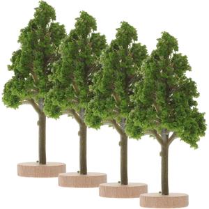 ARTIBETTER 4Pcs Miniature Trees for Diorama Sand Table Railroad Scenery Decoration - Simulated Green Tiny Model Trees for Home Decor and Train Scenery