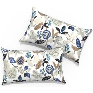 TWLEAR Outdoor Lumbar Pillows 12x20 inch, Rectangle Throw Pillows with Inserts, Decorative Lumbar Cushions for Patio Furniture Garden Couch Home Sofa Office Chair, Pack of 2, Breeze Leaves Beige