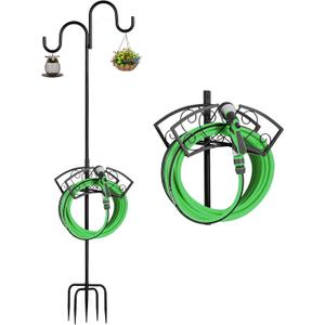 Garden Hose Holder, Upgraded Water Hose Holder, 2-in-1 Heavy Duty Hose Stand, 88Inch Freestanding Hose Hanger, Detachable Garden Hose Storage Rack with Adjustable Shepherds Hooks, Bird Feeder Pole
