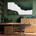 Framed Sage Green Abstract Wall Art,Gold Foil Pictures, Large Green And White Canvas Paintings for Dining Room,Textured Artwork 29"x58" for Room & Office