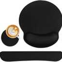 Britimes Black Ergonomic Mouse Pad Set with Black Wrist Rest Non-Slip Rubber Base Wrist Cushion Support and Coasters Mousepad with Wrist Support for Computer Keyboard and Desk