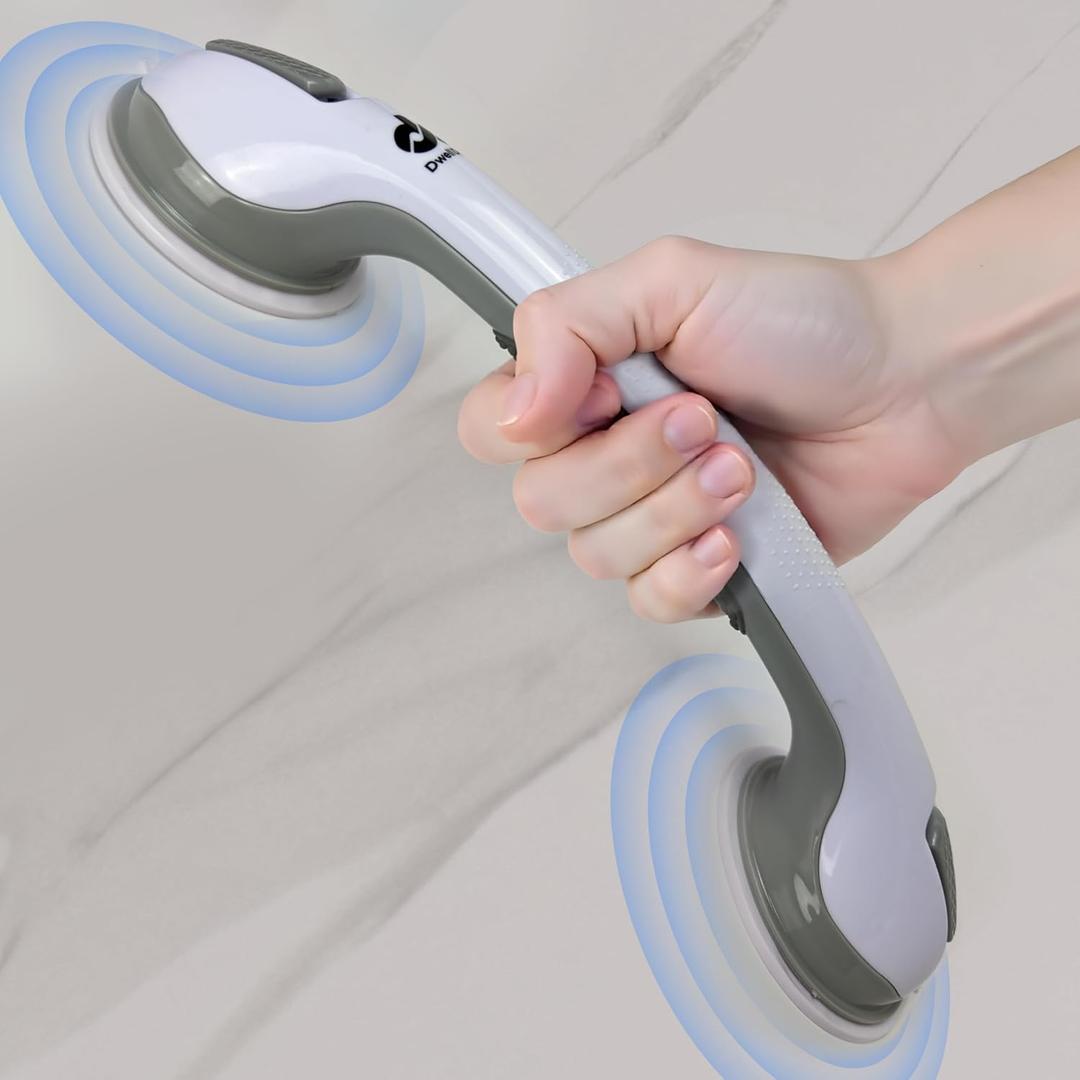 16inch Grab Bars for Bathtubs and Showers, Shower Handles for Elderly Suction, Handicap Grab Bar, Suction Shower Grab Bars for Seniors, Bathroom Grab Bars, Shower Bars Safety, Grey, Waterproof