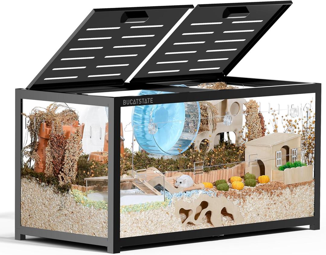 BUCATSTATE Hamster Cage 3.0: Large Metal Rat Cage Stackable with Top Access Easy Assemble 39.3L x 19.7W x 20.4H Inches Dwarf Syrian Hamster Tank for Gerbil Mouse (5.4 ft, Black)