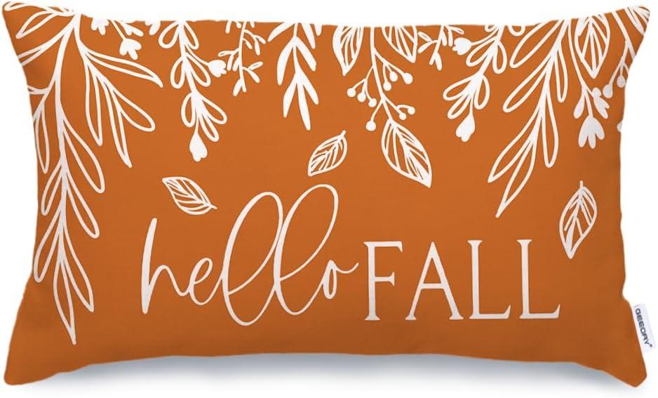 GEEORY Fall Decor Pillow Cover 12x20 Inch Hello Pumpkin Leaves Farmhouse Lumbar Throw Pillow for Autumn Decorations Couch Sofa