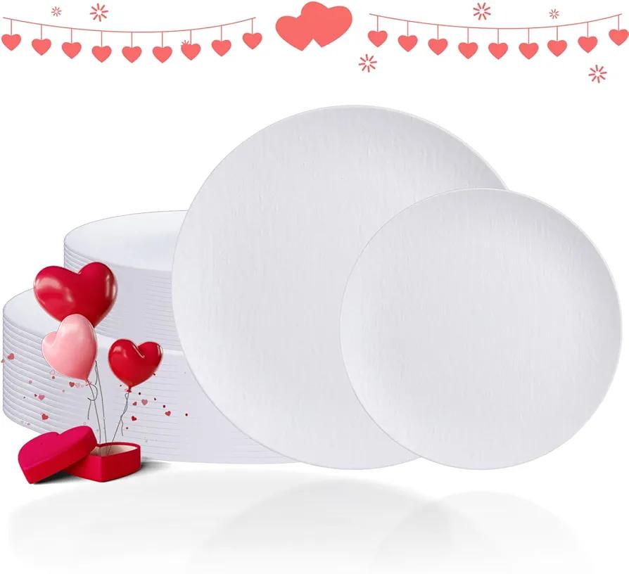 WONDERFUL 32pcs White Plastic Plates Reusable Unbreakable Dinnerware Set Dishes Set Dishwasher Safe Outdoor Plates Includes:16 Dinner 10" and 16 Dessert Plate 7.3" Ideal for Wedding/Party