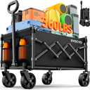 Collapsible Wagon Cart 360lbs Beach Foldable Wagon Lightweight & Portable Folding Utility Grocery Shopping Carts with Wheels for Shopping Sports Garden Camping and Beach (Black)