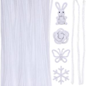 RoundFunny 100 Pcs 36" Extra Long Pipe Cleaners Bulk 6 mm Chenille Stem Craft Supplies Fuzzy Sticks for Beginners Hair DIY Arts Project Supplies Decorations(White)