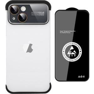 aidvaia Frameless Phone Case Compatible with iPhone 15 Case, Acrylic Large Window Camera Lens Protector,TPU Silicone Minimalist Protective Case Black.