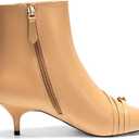 Coutgo Womens Buckle Strap Ankle Booties Kitten Low Heel Pointed Toe Y2K Boots Side Zipper Fall Shoes (9, Khaki)