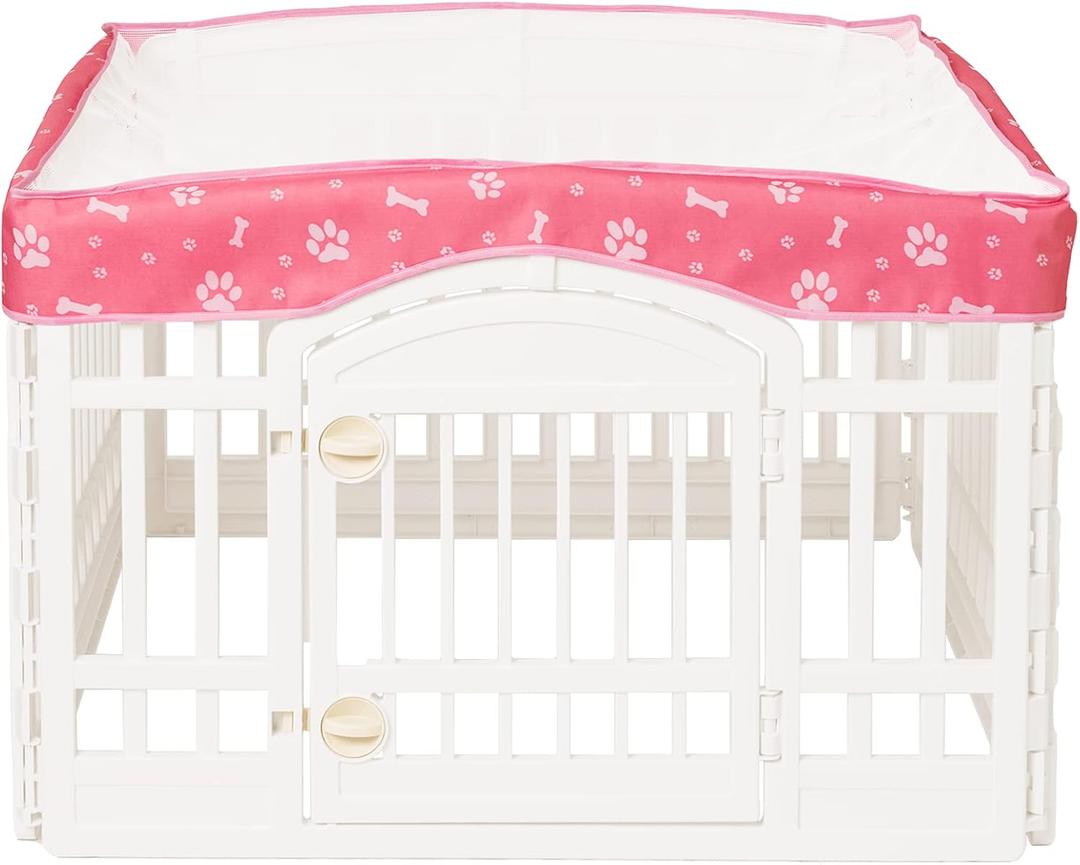 Dog Playpen Mesh Top Cover for 36" Inch Pet Playpen with 4 Panels, Dog Crate Cover Pet Tent Puppy Play Pen Cover, Ideal for Indoor/Outdoor Use. Note: Playpen Not Included!!! (Pink)