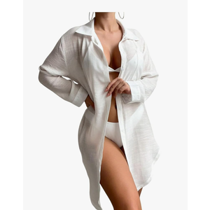 Milumia Women Button Front Collared Long Sleeve Kimono Cover up with Pockets Beachwear, S