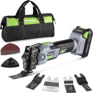 WORKPRO 20V Oscillating Tool Kit, Cordless and Brushless 19,000 RPM Orbiting Multi Tool with 6 Variable Speeds, 3.6Oscillation Angle, 21pcs Saw Accessories, 1 Rechargeable Battery and Carrying Bag