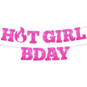 KatchOn, Glitter Hot Girl Birthday Banner - Prestrung, 10 Feet | Bday Banner for Birthday Decorations for Women, Girls | Pink Bday Sign for Hot Pink Party Decorations for Women