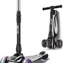 LOL-FUN Toddler Scooter for Kids Ages 3-12 Years Old Boy Girl with 3 Wheel LED Lights, Extra-Wide Childrens Foldable Kick Scooter Kids Ages 3-5 with 4 Adjustable Height and Lean-to-Steer