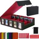 Red Trading Card Storage Box with Handle,5-Row Portable Game Case for 4000+ Cards, Leather Card Collection Case with Commander Display Window for MTG, Yugioh, and Sports Cards,Gifts for Card Collector